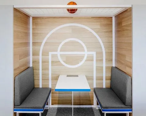 sports-themed meeting pods by studio c11 organize decathlon zagreb office interiors