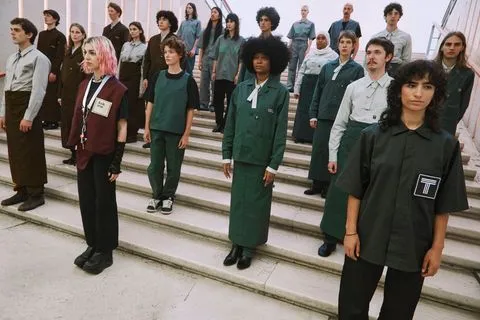 The new Triennale uniforms draw on workwear culture and Bauhaus-inspired geometries