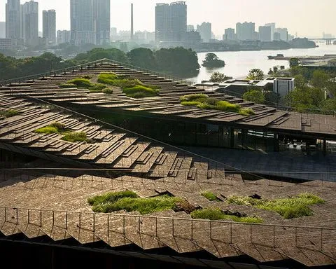 historic shipyard in china becomes walkable volcanic stone rooftop by kengo kuma