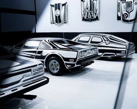 five hand-painted cars fill joshua vides’ monochromatic garage at the petersen
