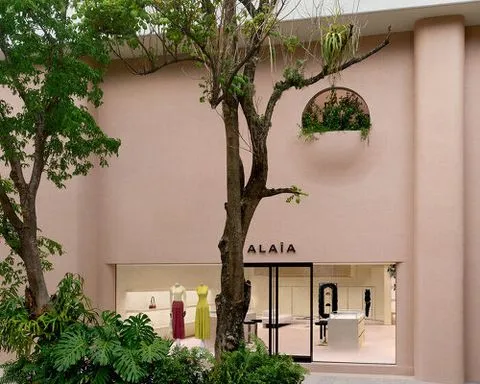 alaïa clads first miami boutique in pink mosaic tiles, from interior to facade