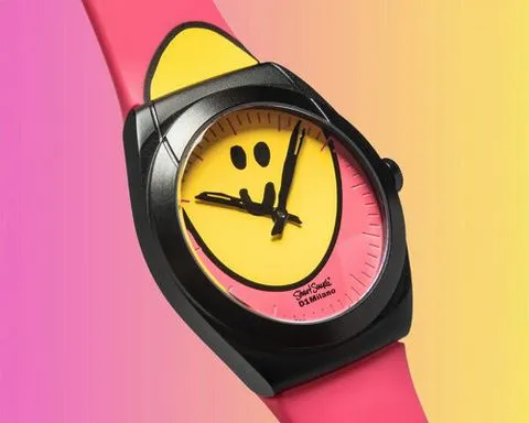 ‘quiet luxury is utterly boring’: stuart semple’s happywatch shows a squished smiley face