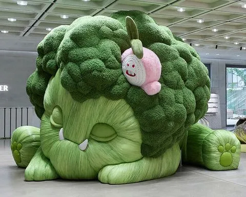 oversized vegetables and whimsical creatures fill gentle monster’s veggie farm pop-ups