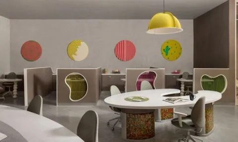 A surreal interpretation of a sewing box shapes this eclectic Kolkata workspace